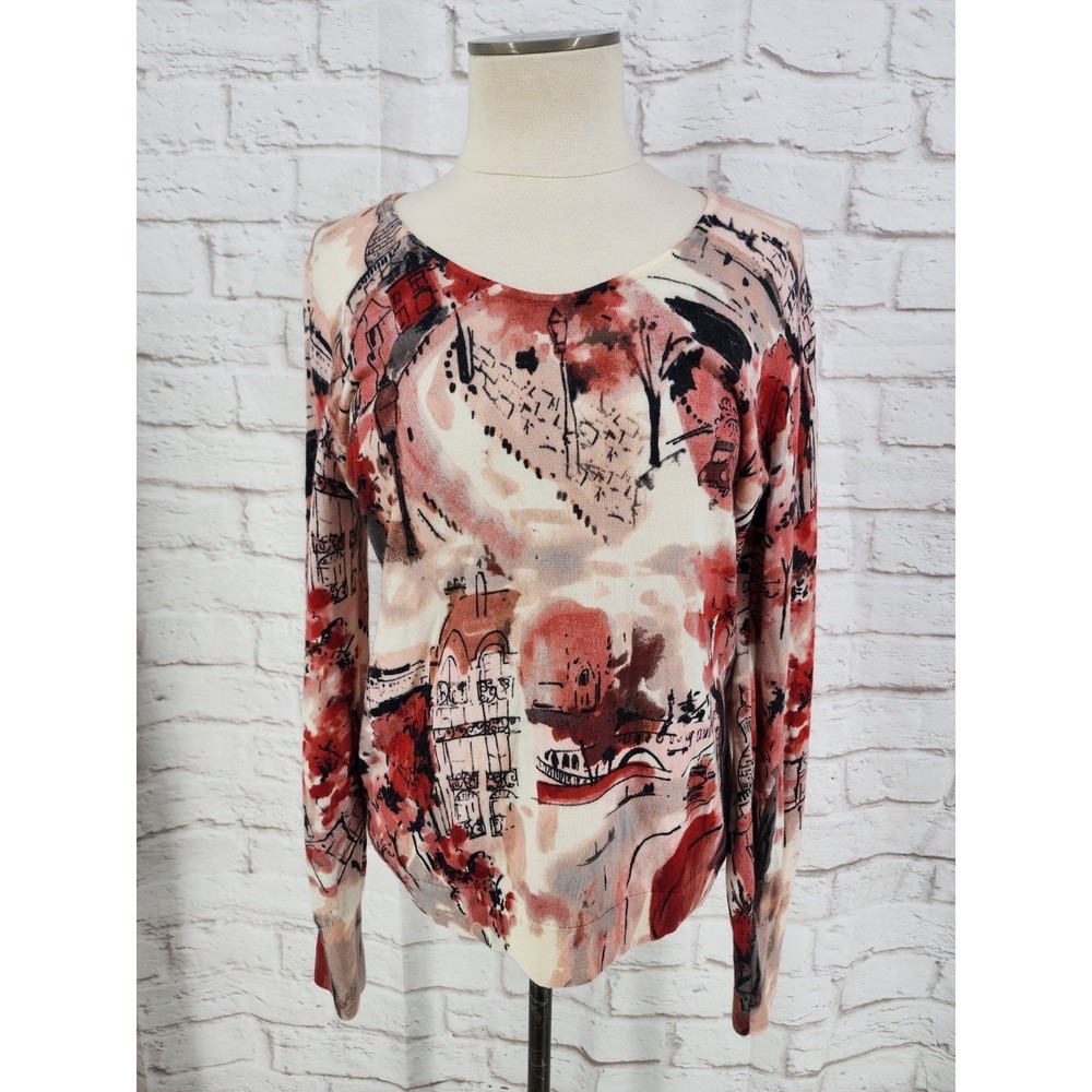Talbots Merino Wool Sweater Artsy Watercolor Office Chic Popover Size Large